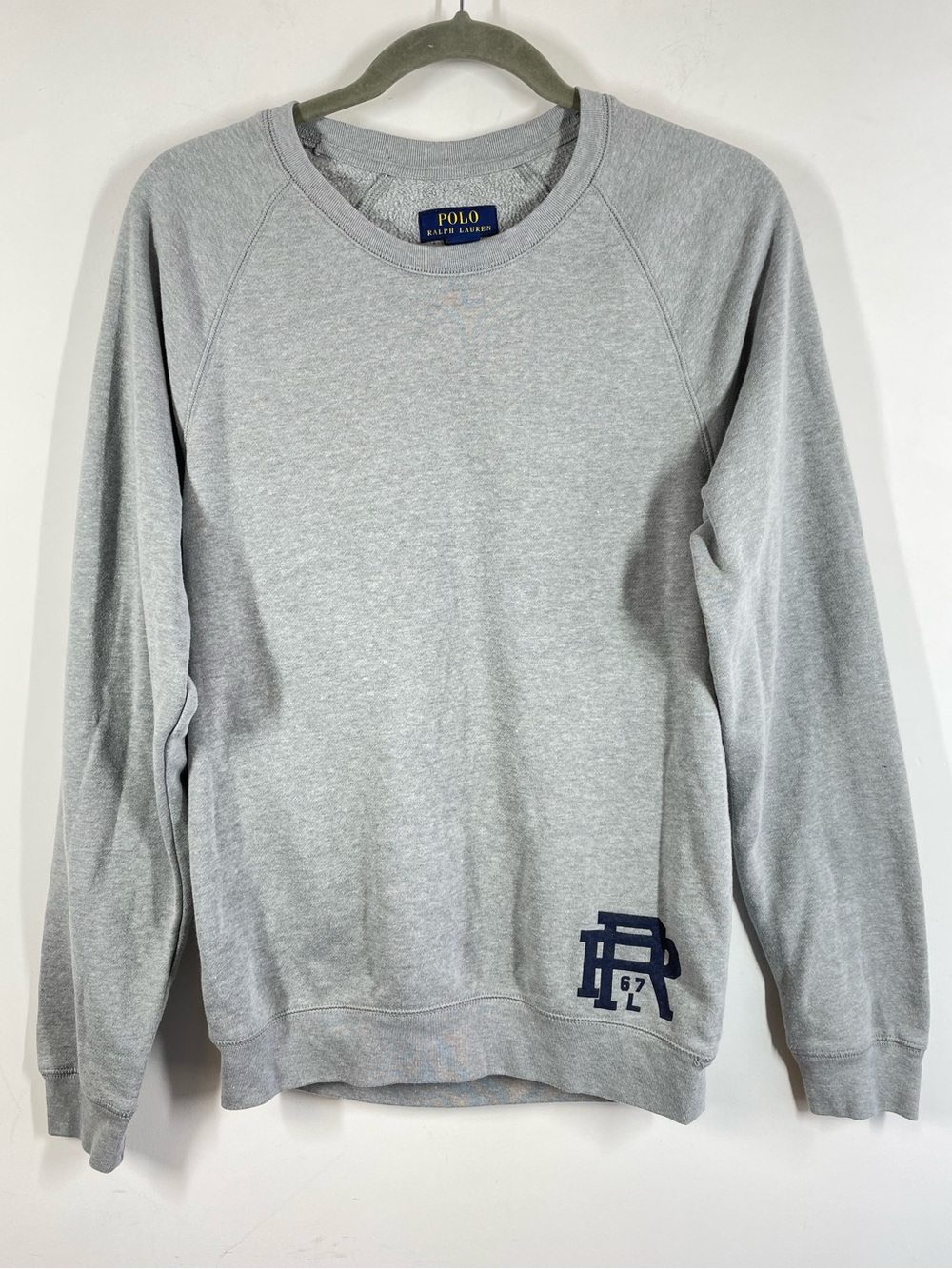 Polo Ralph Lauren Grey Crewneck Sweatshirt Small PRL 67 Preppy Collegiate Casual